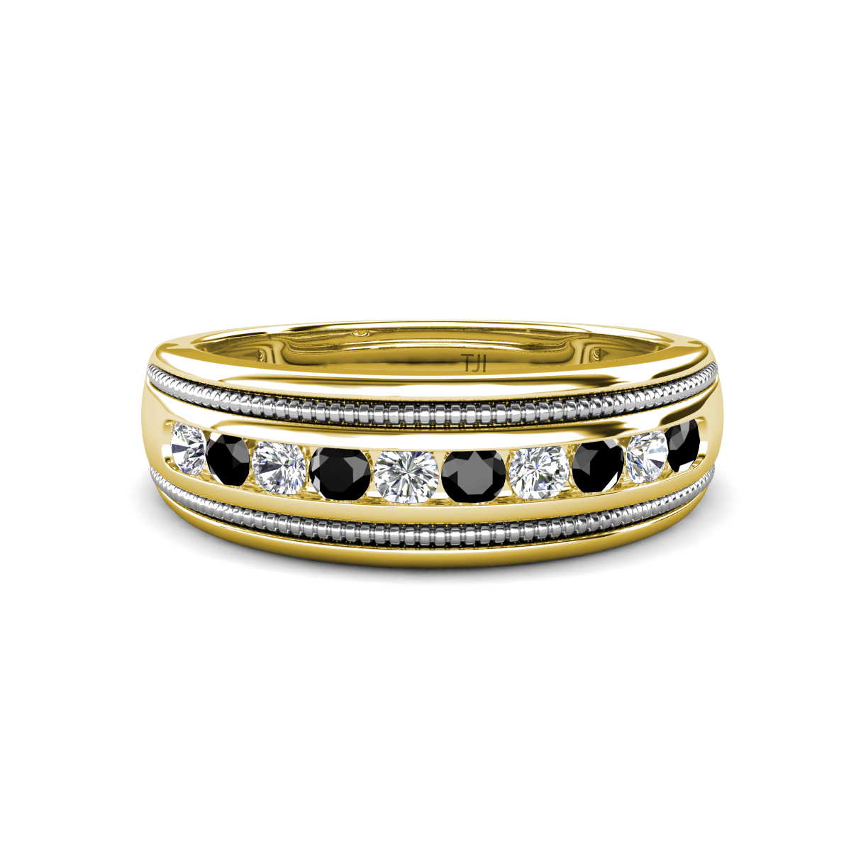 Zaid 0.54 ctw Round Natural Diamond and Black Diamond Two Toned and High Polished Edges Men Wedding Band (8 mm) 